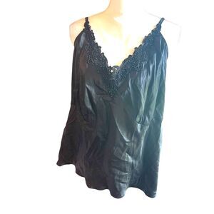 VTG Y2K Whimsigoth Black 100% Silk Cami Top Sz 3X Fairy Lace Beaded Lingerie